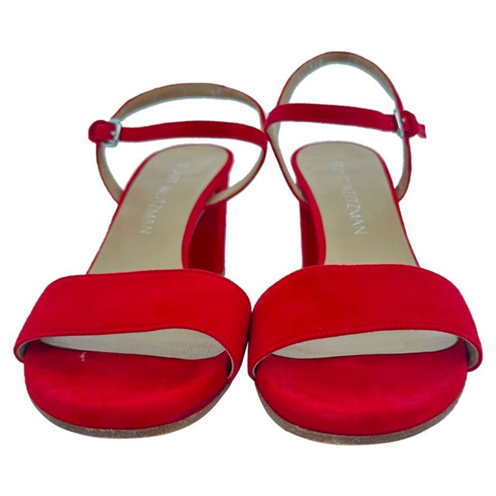 Stuart Weitzman Ankle Strap Sandal Heels in Red Suede - Picture 2 of 12